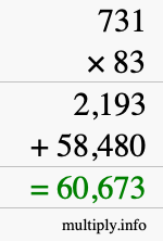 How to calculate 731 times 83 using long multiplication