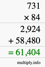 How to calculate 731 times 84 using long multiplication How to calculate 731 times 84 using long multiplication