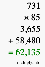 How to calculate 731 times 85 using long multiplication