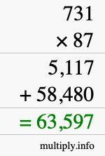 How to calculate 731 times 87 using long multiplication How to calculate 731 times 87 using long multiplication