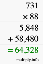 How to calculate 731 times 88 using long multiplication