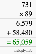 How to calculate 731 times 89 using long multiplication