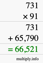 How to calculate 731 times 91 using long multiplication