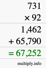 How to calculate 731 times 92 using long multiplication