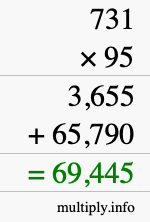 How to calculate 731 times 95 using long multiplication