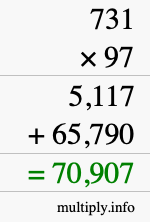 How to calculate 731 times 97 using long multiplication