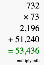 How to calculate 732 times 73 using long multiplication