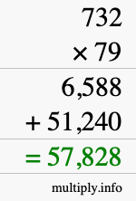 How to calculate 732 times 79 using long multiplication
