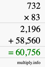 How to calculate 732 times 83 using long multiplication