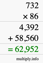 How to calculate 732 times 86 using long multiplication