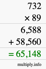 How to calculate 732 times 89 using long multiplication