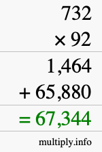 How to calculate 732 times 92 using long multiplication