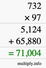 How to calculate 732 times 97 using long multiplication