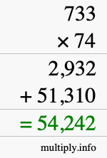 How to calculate 733 times 74 using long multiplication