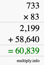 How to calculate 733 times 83 using long multiplication
