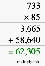 How to calculate 733 times 85 using long multiplication