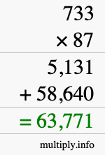 How to calculate 733 times 87 using long multiplication