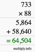How to calculate 733 times 88 using long multiplication