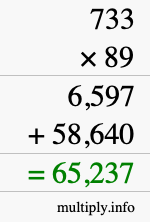 How to calculate 733 times 89 using long multiplication