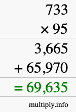 How to calculate 733 times 95 using long multiplication