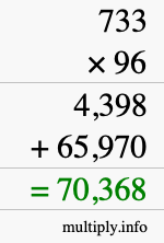 How to calculate 733 times 96 using long multiplication