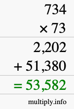 How to calculate 734 times 73 using long multiplication