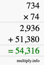 How to calculate 734 times 74 using long multiplication