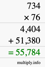 How to calculate 734 times 76 using long multiplication