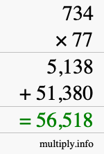 How to calculate 734 times 77 using long multiplication