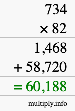 How to calculate 734 times 82 using long multiplication