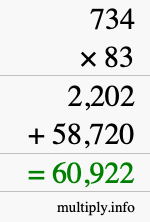 How to calculate 734 times 83 using long multiplication