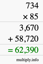 How to calculate 734 times 85 using long multiplication