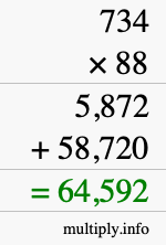 How to calculate 734 times 88 using long multiplication