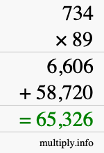 How to calculate 734 times 89 using long multiplication