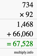 How to calculate 734 times 92 using long multiplication