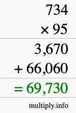 How to calculate 734 times 95 using long multiplication