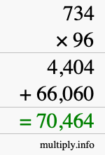 How to calculate 734 times 96 using long multiplication
