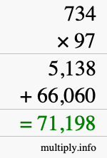 How to calculate 734 times 97 using long multiplication