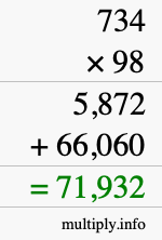 How to calculate 734 times 98 using long multiplication