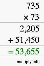 How to calculate 735 times 73 using long multiplication