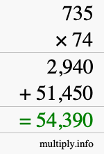 How to calculate 735 times 74 using long multiplication