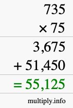 How to calculate 735 times 75 using long multiplication How to calculate 735 times 75 using long multiplication