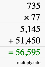 How to calculate 735 times 77 using long multiplication