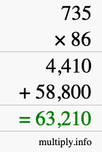 How to calculate 735 times 86 using long multiplication