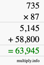 How to calculate 735 times 87 using long multiplication