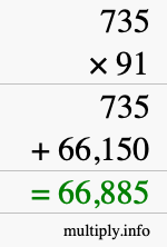 How to calculate 735 times 91 using long multiplication