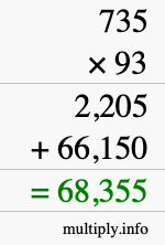 How to calculate 735 times 93 using long multiplication