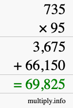 How to calculate 735 times 95 using long multiplication