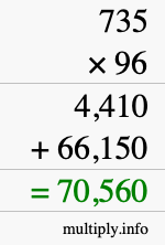 How to calculate 735 times 96 using long multiplication