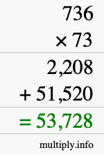 How to calculate 736 times 73 using long multiplication